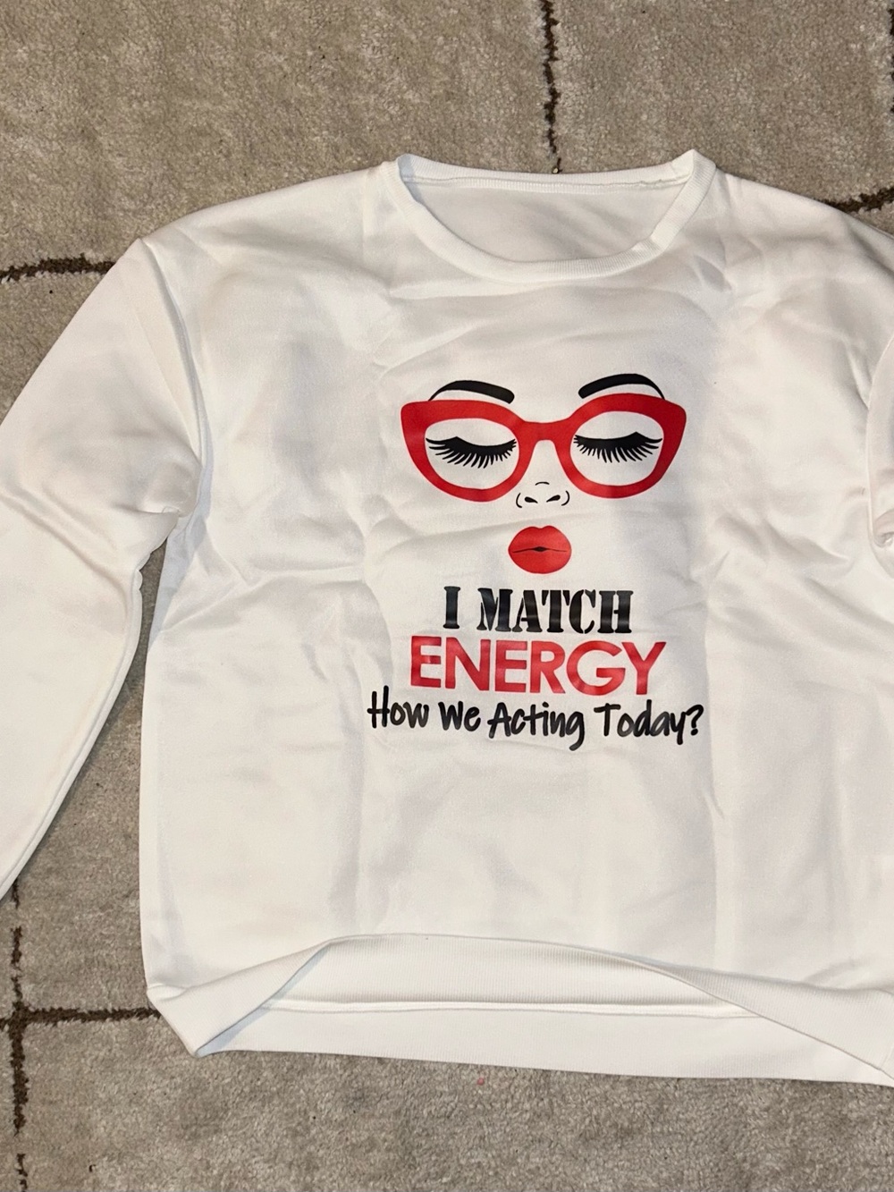 SHEIN White Graphic Sweatshirt with Red Accent